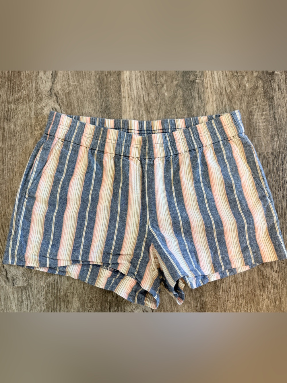 J. Crew Pull On Linen Blend Shorts Multicolored Stripes Short Sz 8 Elastic Waist
